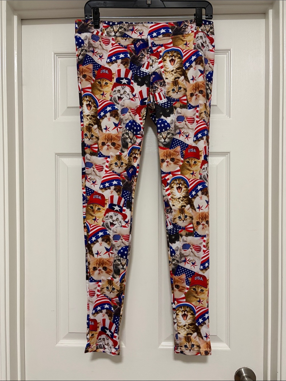 Tipsy Elves Patriotic Kitty Leggings - Red, White, Blue